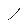 A simple black arrow with a thin, curved design pointing diagonally upward to the right.