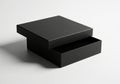 Simple black cardboard box partially open isolated on white background Royalty Free Stock Photo