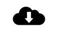 A simple black cloud icon with a white download arrow on a plain white background silhouette Royalty Free Stock Photo