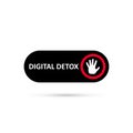 Simple black digital detox switch icon. Sticker of stop digital detox. Turn on or turn off icon. Palm icon on red circle