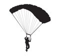 Man parachuting silhouette, isolated on white