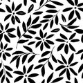 Simple black flowers hand drawn seamless pattern. Royalty Free Stock Photo