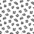 Simple black flowers hand drawn seamless pattern. Royalty Free Stock Photo