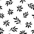 Simple black flowers hand drawn seamless pattern. Royalty Free Stock Photo