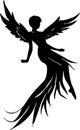 simple black graphic drawing of woman silhouette with wings, logo Royalty Free Stock Photo