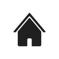 simple black home, house icon on white background.