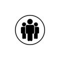 Black Icon of Three Stylized People Figures Inside a Circle on a White Background group Royalty Free Stock Photo