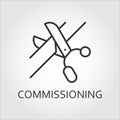 Simple black icon of scissors cutting the tape. Commissioning concept Royalty Free Stock Photo