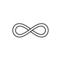 A simple, black infinity symbol is centered on a plain white background. The design Royalty Free Stock Photo