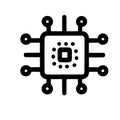 Simple black line icon of a computer microchip processor Royalty Free Stock Photo