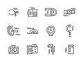 Simple black line metrology tools icons set