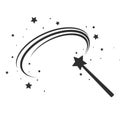 Simple black magic wand icon vector with stars, magic wand logo, fairy tale sign, magician symbol