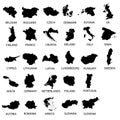 Simple black maps all european union countries collection eps10