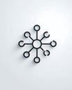 A black network icon with a central circle and smaller circles connected by lines on a white background Royalty Free Stock Photo
