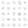 Simple black outline flower icon set