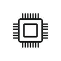 Simple Black Outline Icon of a Computer Microchip Processor technology Royalty Free Stock Photo