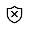 Black Outline Icon of a Shield with a Cross Mark on a White Background image photo Royalty Free Stock Photo