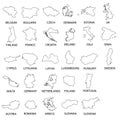 Simple black outline maps all european union countries collection eps10