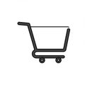 Simple black outline of a shopping cart on a white background. The cart features a Royalty Free Stock Photo