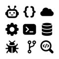 Simple Black Outline Software Development and Programming Icon Set Glyph Style Royalty Free Stock Photo