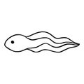 A simple black outline vector illustration of a tadpole with a single dot eye and a wavy tail, isolated on a white background Royalty Free Stock Photo