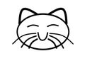 A simple black outlined shape of the face of a happy smiling cat