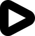 Simple black play button pointing to the right is isolated on a white background, representing the concept of starting