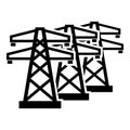 Simple black powerline, power, energy vector icon isolated on white background