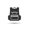 A simple black silhouette of a backpack on a white background. The design features a Royalty Free Stock Photo