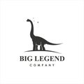 Simple Black Silhouette Dinosaur Logo Design Brachiosaurus Vector Art