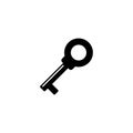 A simple, black silhouette of a key on a plain white background, representing security, access, and the concept of Royalty Free Stock Photo