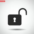 A simple black silhouette of an open padlock on a light gray background. The padlock Royalty Free Stock Photo