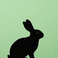 A simple black silhouette of a rabbit against a solid light green background Royalty Free Stock Photo