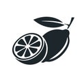 Simple black vector graphic of a whole lemon fruit with a leaf and a half lemon slice Royalty Free Stock Photo