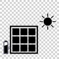 Simple Black Vector Icon, Solar Panel at direct sun shine, at transparent effect background Royalty Free Stock Photo
