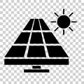 Simple Black Vector Icon, Solar Panel at direct sun shine, at transparent effect background Royalty Free Stock Photo