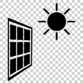 Simple Black Vector Icon, Solar Panel at direct sun shine, at transparent effect background Royalty Free Stock Photo
