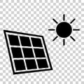 Simple Black Vector Icon, Solar Panel at direct sun shine, at transparent effect background Royalty Free Stock Photo