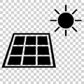 Simple Black Vector Icon, Solar Panel at direct sun shine, at transparent effect background Royalty Free Stock Photo