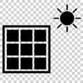 Simple Black Vector Icon, Solar Panel at direct sun shine, at transparent effect background Royalty Free Stock Photo