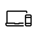 Simple black vector icon with a theme connectivity, laptop smartphone Royalty Free Stock Photo