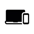 Simple black vector icon with a theme laptop, smartphone, connection Royalty Free Stock Photo