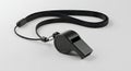 Simple black whistle with lanyard on clean white surface Royalty Free Stock Photo