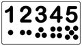Simple black and white braille number chart with numerals one to five in flat design vector style for educational use Royalty Free Stock Photo