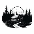 Simple Black And White Cabin Logo - Rustic Lodge Vector Art