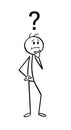 Simple Black and White Cartoon Character Thinking with Question Mark Overhead Royalty Free Stock Photo