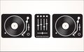 Simple black and white dj mixing turntable set illustration