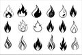 Simple Black and White Fire Tattoo Vector Icons Set illustration.