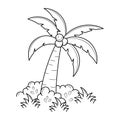 Hand Drawn lineal coconut tree with grass Royalty Free Stock Photo