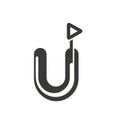 Simple black and white icon depicting a stylized horseshoe magnet. The magnet is Royalty Free Stock Photo
